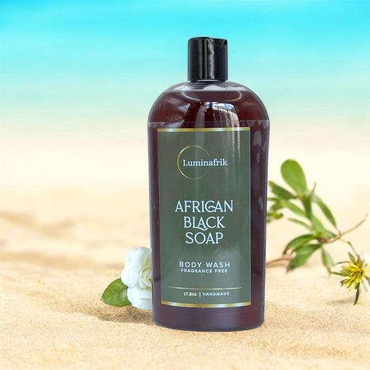 Bottle of African Black Soap Body Wash made from natural ingredients 