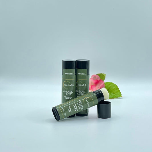 Tube of nourishing lip balm made with shea butter and organic oils